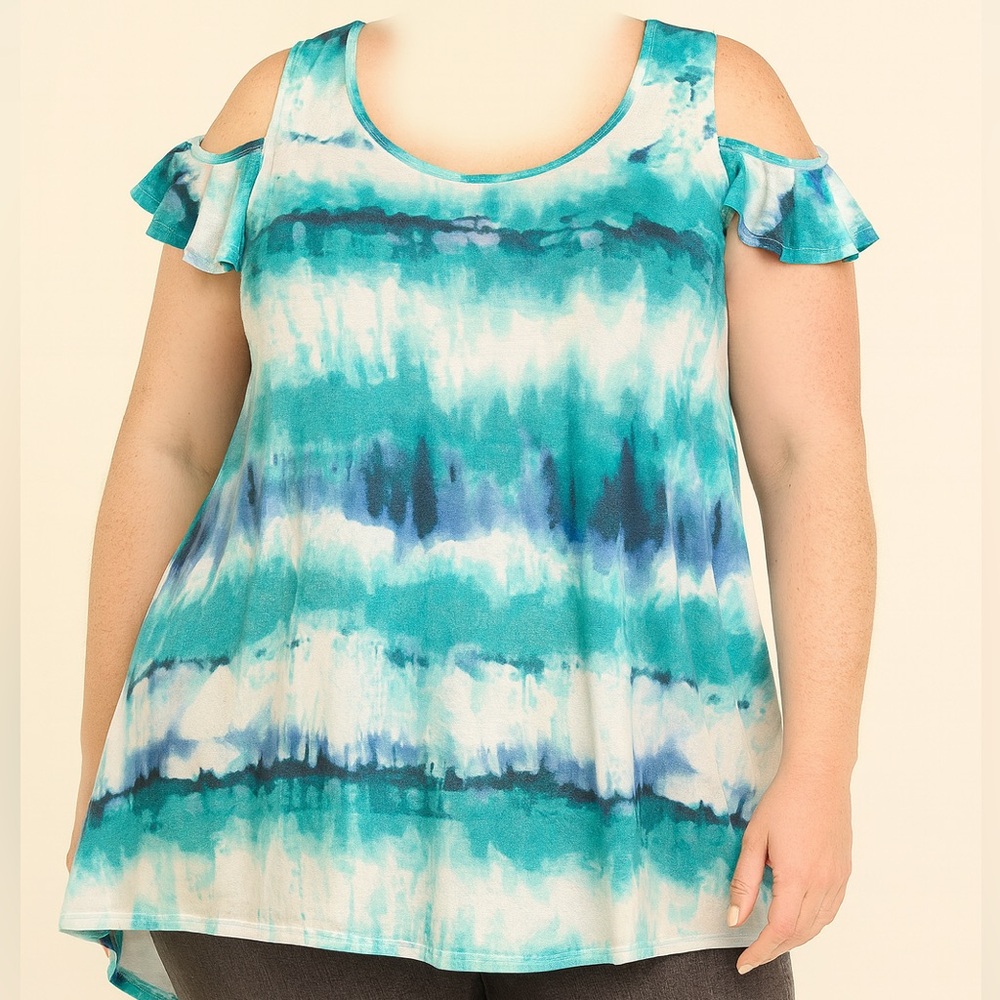 Lane Bryant Teal and White Tie-Dye Blouse